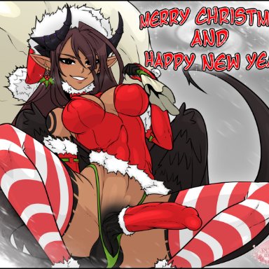 christmas, new year, nohl onyxstone (xenxia), oc, original character, atelier sol aer, xenxia, 1futa, balls, balls in panties, big breasts, big penis, black penis, black wings, bottomless