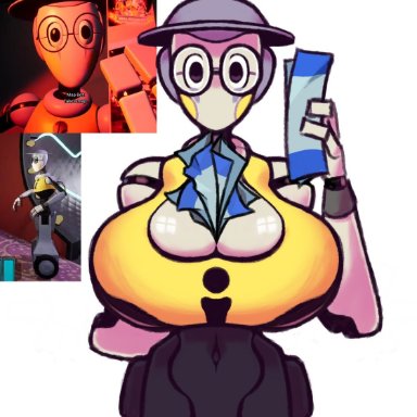 five nights at freddy's, map bot (fnaf), wallstapless, 1girls, animatronic, big breasts, breasts, glasses, map, robot, robot girl, reference image, tagme
