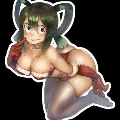 my hero academia, tsuyu asui, shibayamamohu, 1girls, ass, big ass, big breasts, breasts, eye contact, female, gloves, long hair, looking at viewer, solo, thick thighs