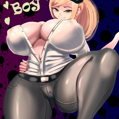 five nights at freddy's, vanessa (fnaf), white woman jumpscare, magentapeel, 1girls, ass, bbw, big breasts, blonde hair, breasts, female, female only, green eyes, huge breasts, large breasts