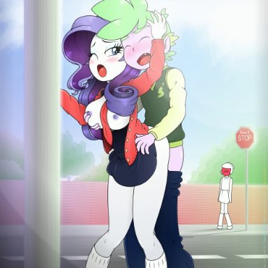 equestria girls, friendship is magic, hasbro, my little pony, rarity (eg), rarity (mlp), spike (mlp), randomtriples, 1boy, 1girls, breast grab, breasts, exposed breasts, female, humanized