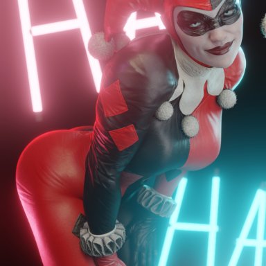 batman (series), dc, dc comics, injustice 2, harley quinn, harley quinn (classic), loligagger, 1girls, blue eyes, clothed, female, female only, lipstick, smile, solo