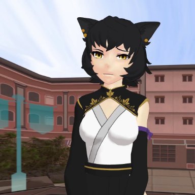 rwby, cardin winchester, kali belladonna, theblackbirdcalls, animal ears, areolae, black hair, blush, breast expansion, breasts, completely nude, large breasts, milf, nipples, 3d