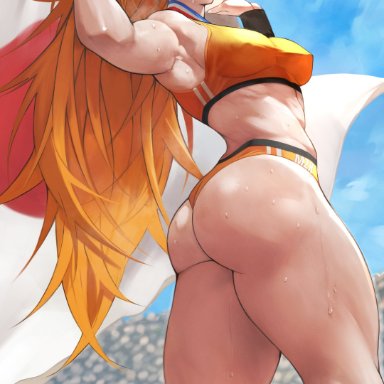 one-punch man, captain mizuki, yoshi55level, armpits, arms up, ass, ass focus, big ass, big butt, earring, female, female focus, female only, hair tied, long hair