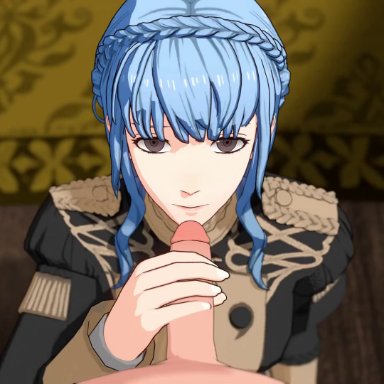 fire emblem, fire emblem: three houses, nintendo, byleth (fire emblem), byleth (fire emblem) (male), marianne von edmund, overused23, 1boy, 1girls, blue hair, bottomless, breasts, clothed female nude male, clothed sex, cum
