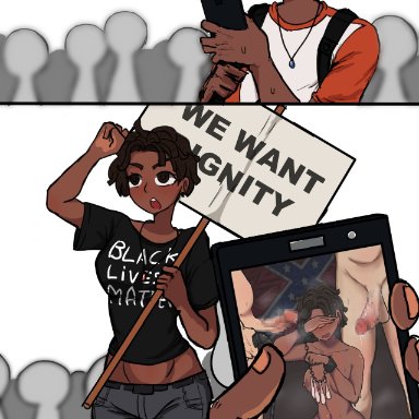 1girls, 3boys, confederate flag, cuckold, dark-skinned female, dark-skinned male, dark skin, interracial, light-skinned male, mr.jahska, ntr, smartphone, 2koma, censored