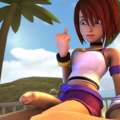 kingdom hearts, square enix, kairi, firefly (artist), 1futa, ball expansion, balls expansion, blue eyes, brown hair, clothed, expansion, foreskin, futa only, futanari, gigantic penis