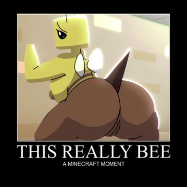 microsoft, minecraft, mojang, xbox game studios, bee (minecraft), komdog, komponi, anthro, anthrofied, anus, arthropod, ass, bee, big ass, big butt