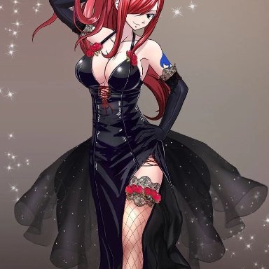 fairy tail, erza scarlet, breasts, dress, red hair