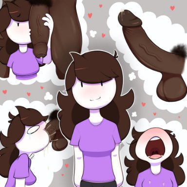 jaiden animations, jaidenanimations, youtube, jaiden, youtuber, bubjones, big penis, black penis, blowjob, brown hair, clothed blowjob, cum, cum in mouth, dark-skinned male, deepthroat