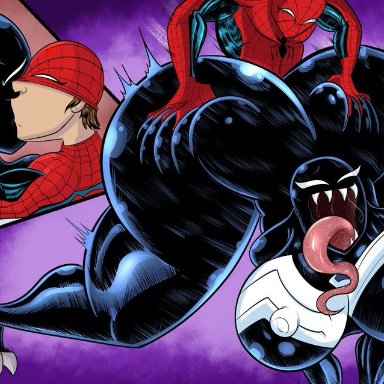 marvel, marvel comics, spider-man (series), peter parker, she-venom, spider-man, symbiote, venom, venom (marvel), ameizing lewds, 1boy, 1boy1girl, 1girls, alien, alien girl