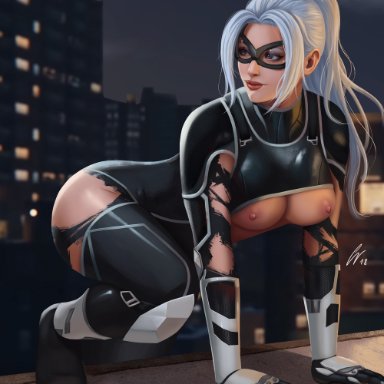 marvel, spider-man (ps4), black cat, black cat (marvel), felicia hardy, blackcat, bodysuit, costume, crouch, crouching, female, female only, female solo, goggles, mask