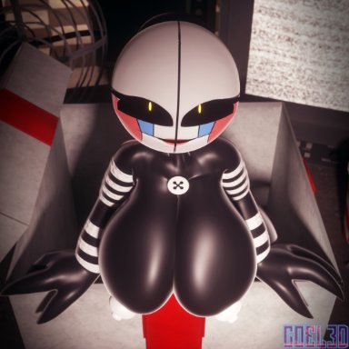 five nights at freddy's, five nights at freddy's 2, marionette (fnaf), puppet (fnaf), security puppet (fnaf), luiske476, merellyn, big breasts, big butt, big thighs, black skin, cute, dark skin, fnaf, smile