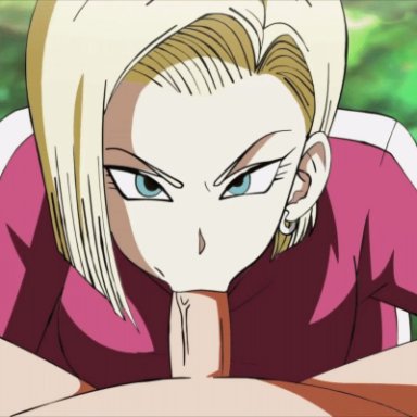 dragon ball, dragon ball super, android 18, foxybulma, big penis, blonde hair, blowjob, deep blowjob, deepthroat, eye contact, hands-free, oral, oral sex, pov, tournament of power