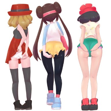 nintendo, pokemon, pokemon bw2, pokemon sm, pokemon xy, rosa (pokemon), selene (pokemon), serena (pokemon), microsd (artist), 3girls, back view, female, female only, human, human only