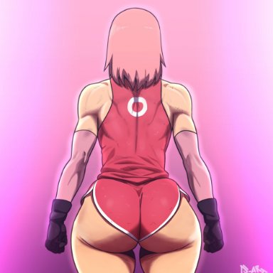 naruto, sakura haruno, d-art, 1girls, ass, back, back view, bare shoulders, big ass, big butt, female, female focus, female only, gloves, muscular
