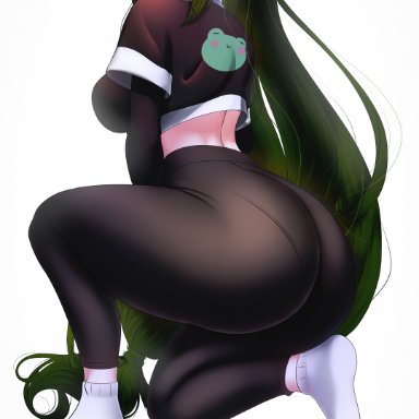 my hero academia, tsuyu asui, rezeharu, 1girls, ass, big ass, big butt, butt, crouching, dat ass, fat ass, female, female only, green hair, large ass