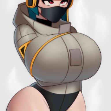 fortnite, yuki (fortnite), postblue98, green hair, mask, thick thighs, thighs