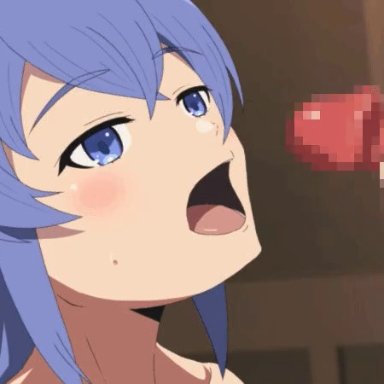 mushoku tensei, pixiv, roxy migurdia, depa mi, 1boy, 1boy1girl, 1girl, blue eyes, blue hair, cum in mouth, cum on face, cum on tongue, facial, hetero, open mouth