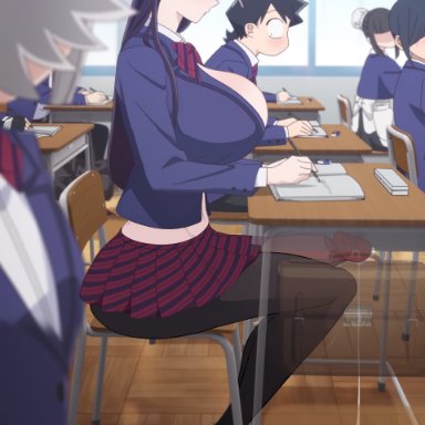 komi-san wa komyushou desu, komi shouko, tadano hitohito, monkeyman (artist), 1futa, big breasts, big penis, breasts, classroom, cum, cum drip, cum dripping, cum dripping from penis, cum leaking, dickgirl