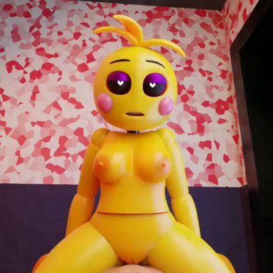 five nights at freddy's, five nights at freddy's 2, chica (fnaf), toy chica (fnaf), toy chica (love taste), 1girl, animatronic, big areola, boobs, breasts, chicken, clitoris, female, first person view, fnaf