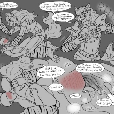 five nights at freddy's, scottgames, roxanne wolf (fnaf), anthro, anus, belt, blush, bodily fluids, bracelet, canid, canine, canis, clitoris, clothed, clothing