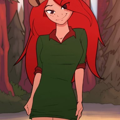 disney, gravity falls, wendy corduroy, throat (artist), breasts, hat, long hair, nipples, pussy, red hair, seductive smile, solo, stripes, throatart, animated