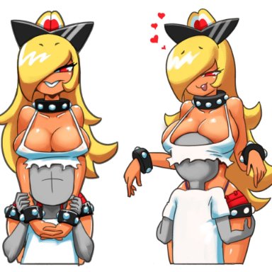 mario (series), paper mario, anon, koopa, koopa girl, minus8, 1girls, breast rest, breast smother, human version, large breasts, larger female, naughty face, shared clothes, sharing clothes