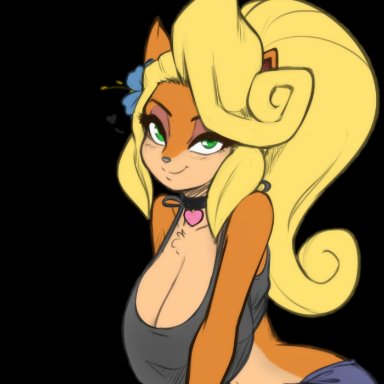 crash (series), coco bandicoot, scorpdk, anthro, cleavage, fur, furry, large breasts, skimpy, skimpy clothes, tight clothing, edit