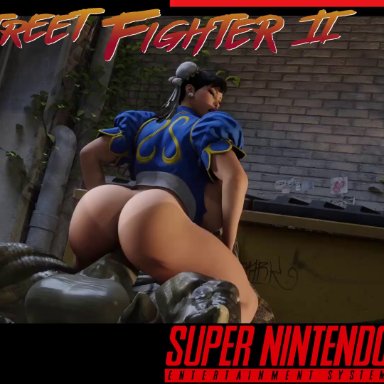 capcom, street fighter, chun-li, thermalobject99, 1boy, 1girls, ass, big breasts, bottomless, breasts, breasts outside, bubble butt, busty, female, female focus