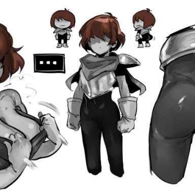 deltarune, kris (deltarune), vessel (deltarune), doppel, 1girl, 1girls, androgynous, armor, ass, ass grab, big breasts, breasts, brown hair, cape, chest