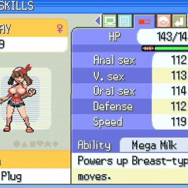 nintendo, pokemon, pokemon rse, may (pokemon), turtle sausage, turtle soup, aged up, bandana, big breasts, bouncing breasts, breasts, brown hair, cleavage, cleavage cutout, covered breasts
