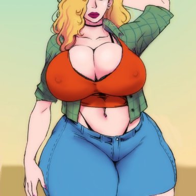nickelodeon, wild thornberrys, debbie thornberry, jay-marvel, 1girls, big breasts, blonde hair, breasts, cleavage, curvaceous, curvy, erect nipples, female, female only, hair over one eye