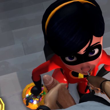 halloween, pixar, the incredibles, violet parr, blueberg, job, large penis, masturbation, semen, superheroine, teenager, 3d, 3d (artwork), animated, no sound