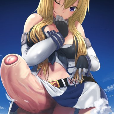 kantai collection, iowa (kantai collection), uru (uru0000), 1futa, balls, big balls, big breasts, big penis, bottomless, breasts, clothed, clothing, erect penis, erection, futa giantess