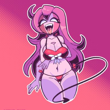 friday night funkin, mid-fight masses, sarvente (dokki.doodlez), sarvente (friday night funkin), bikini, breasts, demon, demon tail, long hair, mikesmt, pink hair, red nails, sarvente, thick thighs, tongue out