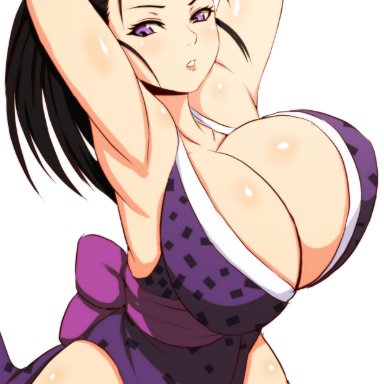 demon slayer, kimetsu no yaiba, hinatsuru (kimetsu no yaiba), pepejii, armpits, arms behind head, arms up, big breasts, black hair, bouncing breasts, cleavage, female, female only, hands behind head, huge breasts