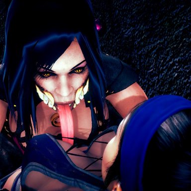 mortal kombat, mortal kombat 11, mortal kombat x, kitana, mileena, icon of sin (artist), 2girls, athletic female, black hair, breasts, clone, clonecest, edenian, female, female only