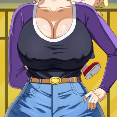 dragon ball, android 18, pinkpawg, 1girls, blonde, blonde hair, blue eyes, cameltoe, cleavage, curvy, erect nipples, female, huge areolae, huge ass, huge breasts