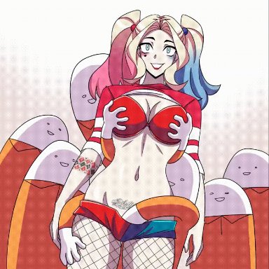 dc, dc comics, dc extended universe, suicide squad, the suicide squad, harleen quinzel, harley quinn, electrickronos, 1girl, 1girls, altered perception, being watched, big breasts, blue highlights, bra