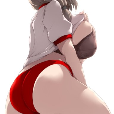 uzaki-chan wa asobitai!, uzaki tsuki, tsukasawa takamatsu, 1girls, ass, black bra, bloomers, blush, bra, breasts, female, female only, grey hair, gym clothes, huge breasts