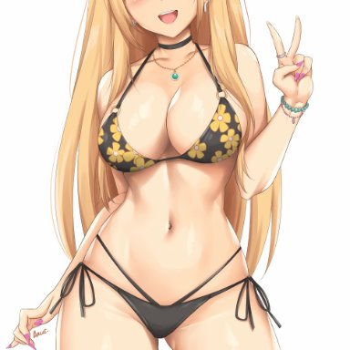 sono bisque doll wa koi wo suru, kitagawa marin, arcie albano, bangs, bead bracelet, beads, bikini, black choker, blonde hair, bracelet, breasts, choker, cleavage, collarbone, contrapposto