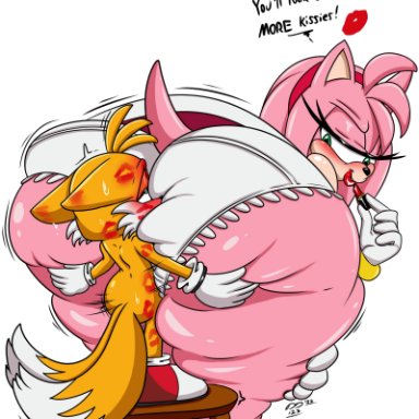 sonic (series), sonic the hedgehog (series), amy rose, tails, digitaldomain123, 1boy, 1girls, 5 fingers, anthro, ass, big ass, big butt, blue eyes, canine, dominant female