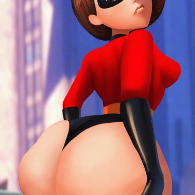 disney, the incredibles, elastigirl, helen parr, divine wine, vampiranhya (artist), 1girls, ass, big ass, big butt, bodysuit, breasts, brown hair, female, grabbing own ass