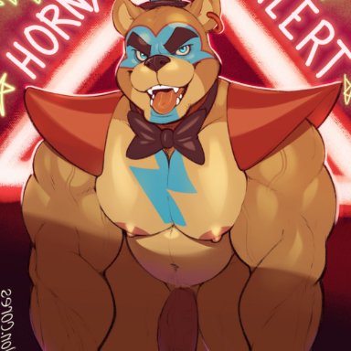 five nights at freddy's, freddy (fnaf), glamrock freddy (fnaf), marlon.cores, anthro, balls, bara, bear, big balls, big pecs, big penis, furry, gay, male, male only