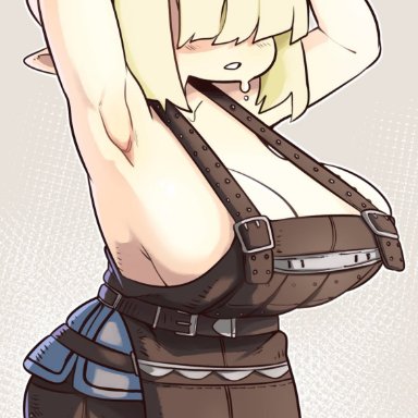 final fantasy, final fantasy xiv, square enix, lalafell, nuclearwasabi, 1girls, armpit, armpits, bangs, bangs over eyes, big breasts, blonde hair, breasts, female, female only