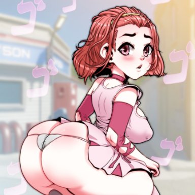 diamond is unbreakable, jojo's bizarre adventure, sugimoto reimi, shimetta masuta, 1girls, ass focus, big ass, big breasts, big eyes, blush, blushing, breasts, choker, clothing, dress