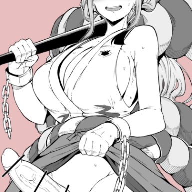 one piece, yamato (one piece), makin tama, 1futa, balls, big breasts, big penis, bottomless, breasts, cleavage, clothed, clothing, erection, futa only, futanari