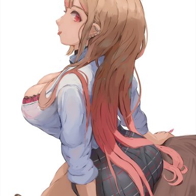 sono bisque doll wa koi wo suru, kitagawa marin, miraihikari, 1girls, ass, back, back view, blonde hair, blush, bra, bra visible through clothes, breasts, cleavage, female, female only