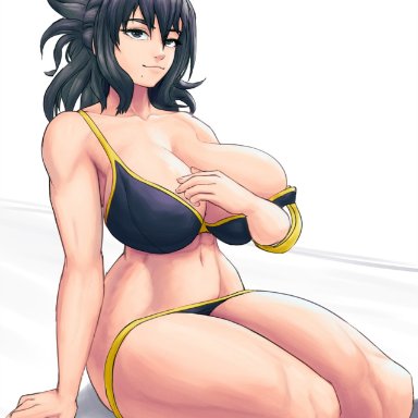 my hero academia, nana shimura, superbusty, black hair, female, looking at viewer, sitting, solo